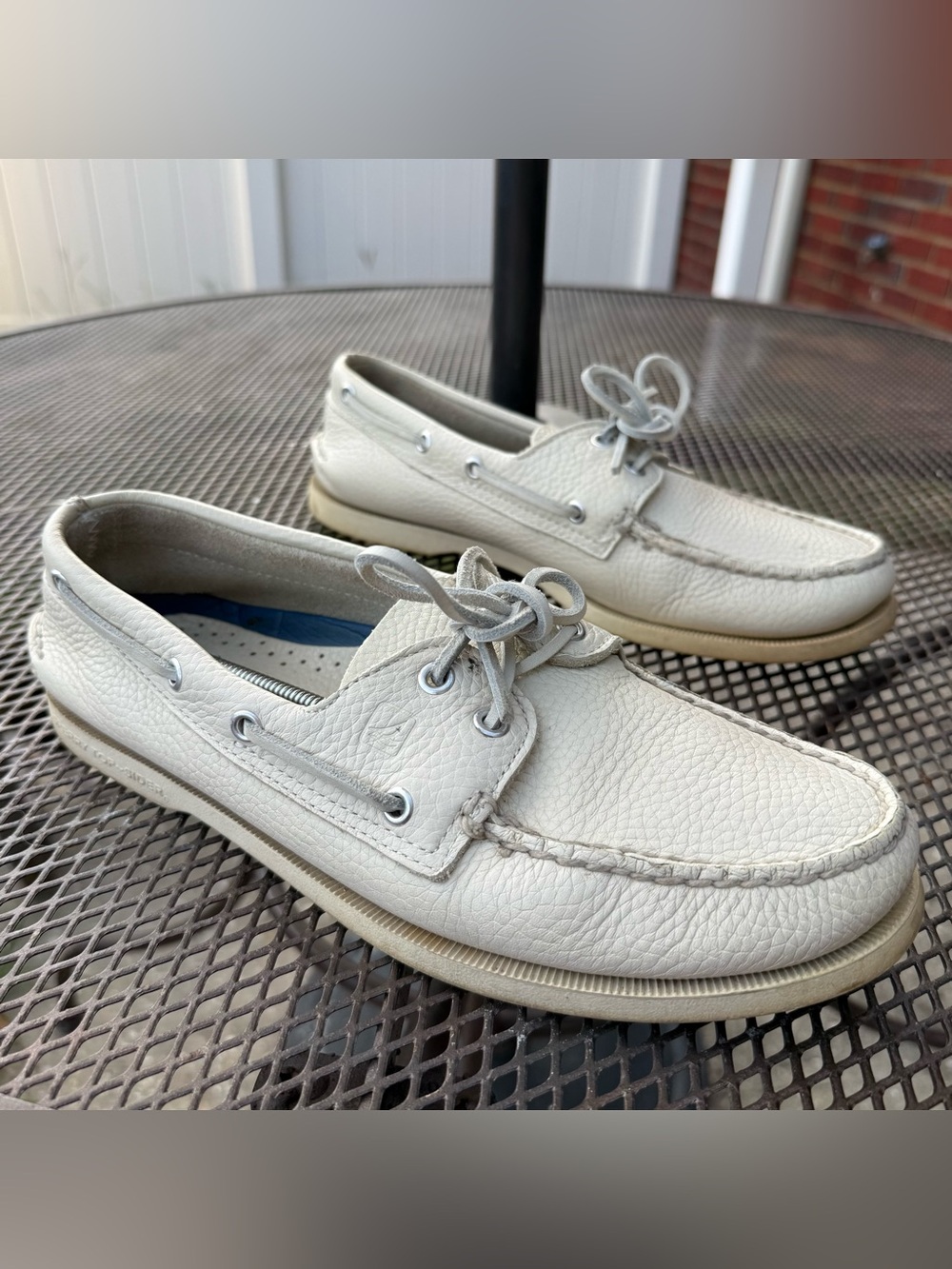 Sperry Top-Sider Authentic Original Boat Shoes Cream Leather Mens Size 10.5 EUC